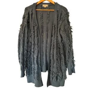 CHARLIE PAIGE GRAY-BLUE FRINGE SWEATER CARDIGAN Women's XL Fall Winter Cozy Long